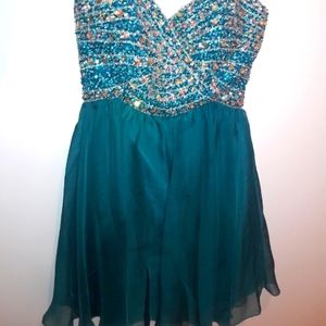 Teal beaded prom dress